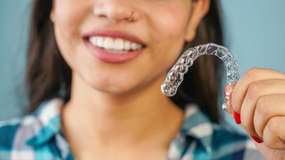 femme avec gouttières invisibles
